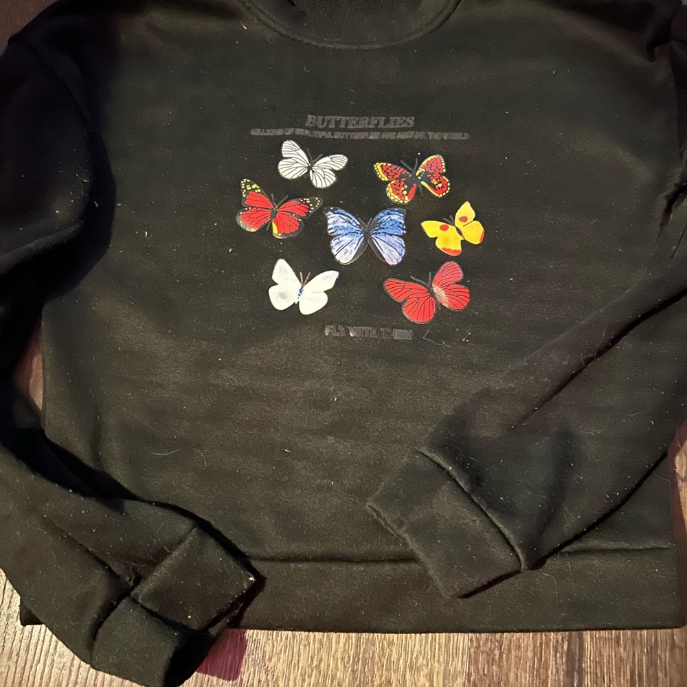 Black Sweatshirt with Colorful Butterflies